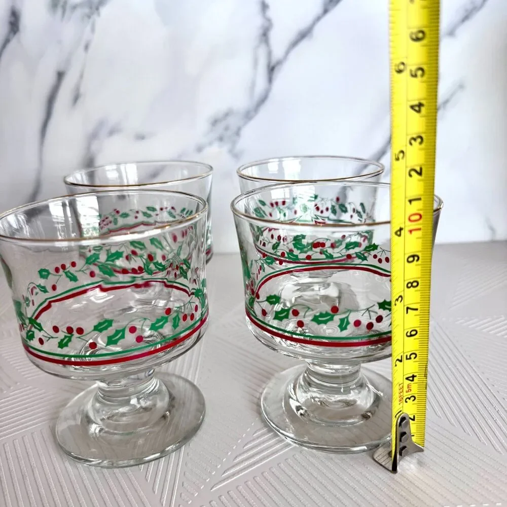 Set Of 4 Vintage Arby’s Libbey Holly Berry Sherbet Dessert Dishes Glasses 4